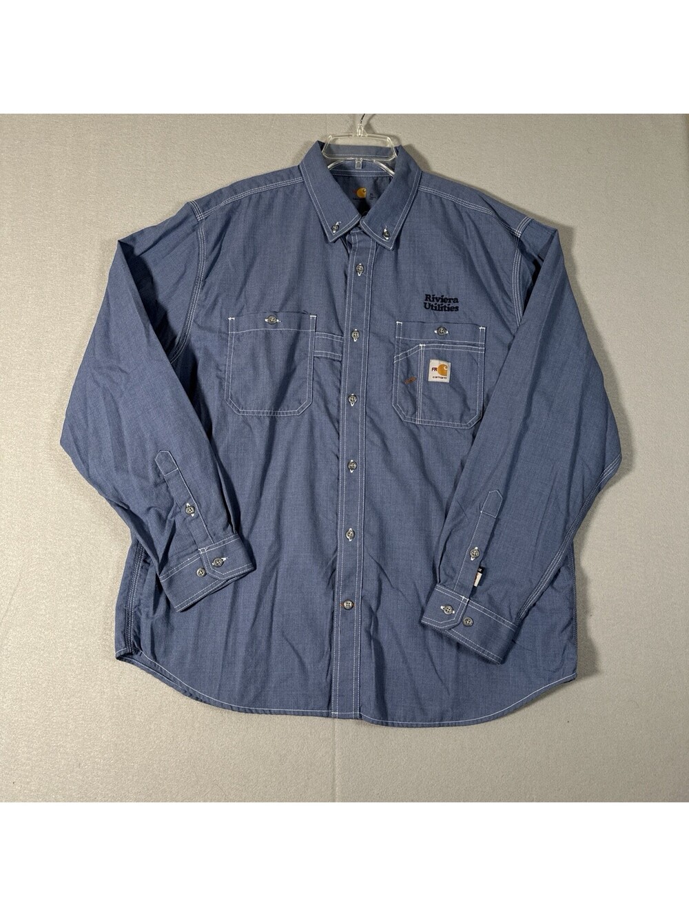 Carhartt Mens Shirt XL FR Force Sun Defender Loose Fit Blue Long Sleeve 104138